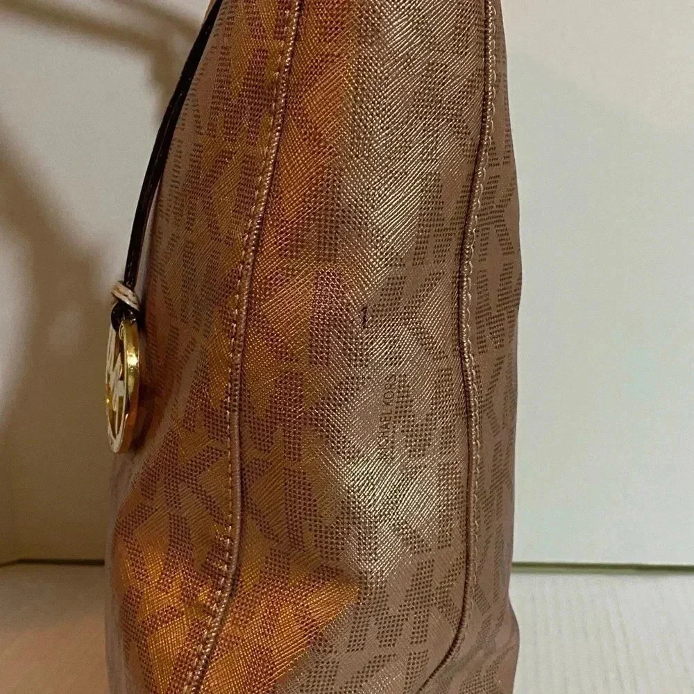 Michael kors bronze canvas hobo handbag